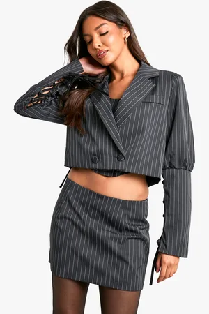 Boohoo Womens Pinstripe Lace Up Sleeve Cropped Blazer - - Size 8 UK