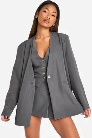 Boohoo Womens Marl Collarless Relaxed Fit Blazer - - Size 14 UK