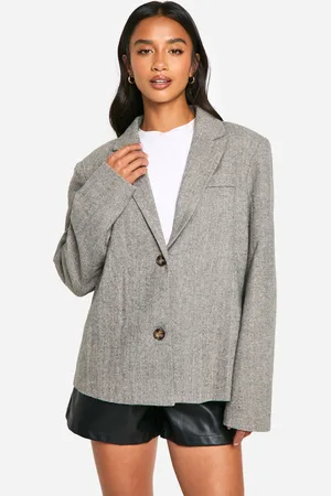Boohoo Womens Petite Herringbone Wool Look Blazer - - Size 10 UK