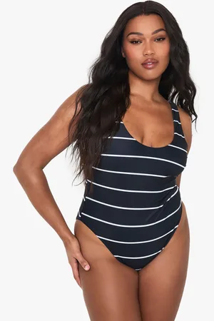 Boohoo Womens Plus Swimwear Essentials Stripe Scoop Swimsuit - - Size 16 UK