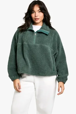 Boohoo Womens PLUS HALF ZIP SIDE POCKET OVERSZIED BORG SWEATSHIRT - - Size 24 UK