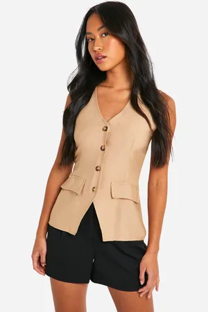 Boohoo Womens Linen Look Longline Waistcoat - Viscose - Size 6 UK