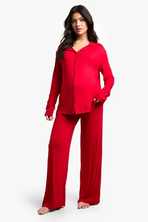 Boohoo Womens Maternity Long Sleeve Shirt & Trouser Pj Set - Viscose - Size 12 UK