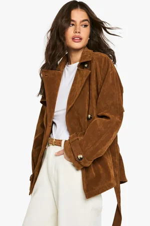 Boohoo Womens Suede Look Short Belted Trench Coat - - Size 12 UK