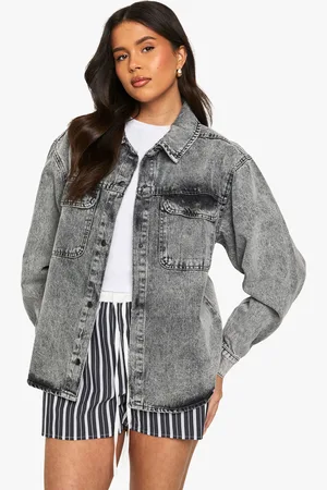 Boohoo Womens Oversized Acid Wash Denim Shirt - Cotton - Size 12 UK