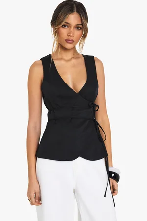 Boohoo Womens Tailored Linen Look Belted Waistcoat - - Size 16 UK