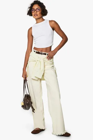 Boohoo Womens Tall Fray Hem Wide Leg Jean Cotton - Size 16 UK