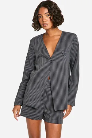 Boohoo Womens Tall Collarless Pinstripe Tailored Blazer - - Size 12 UK