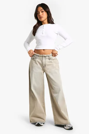 Boohoo Womens Petite Raw Waistband Wide Leg Jeans - Cotton - Size 8 UK