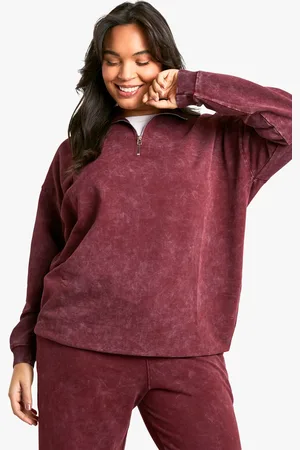 Boohoo Womens Plus Premium Overdye Oversized Half Zip Sweatshirt Cotton - Size 22 UK