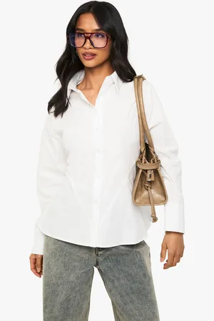 Boohoo Womens Petite Longline Cinched Waist Shirt - Cotton - Size 12 UK