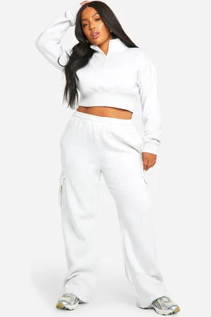 Boohoo Womens Plus Deep Hem Sweatshirt And Turnover Waistband Straight Leg Cargo Tracksuit - Cotton - Size 22 UK