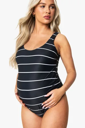 Boohoo Womens Maternity Stripe Scoop Neck Swimsuit - - Size 16 UK