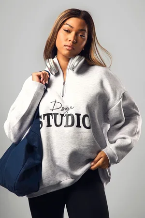 Boohoo Womens Plus Dsgn Studio Script Half Zip Sweatshirt - Cotton - Size 20 UK