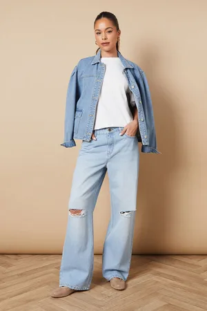 Oasis Womens Denim Straight Leg Jean With Rips - - Size 12 UK