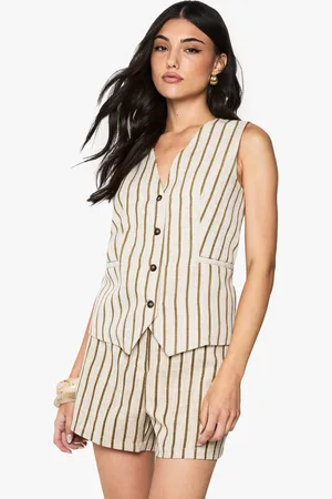 Boohoo Womens Tailored Pinstripe Linen Look Button Waistcoat - Cotton - Size 12 UK