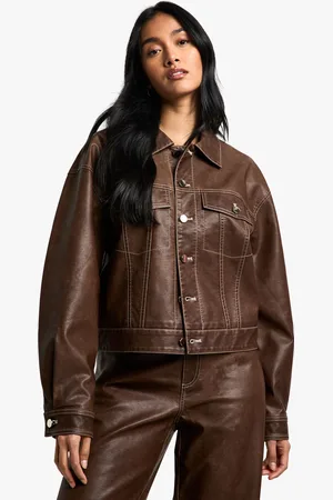 Boohoo Womens Vintage Look Faux Leather Jacket - - Size 14 UK