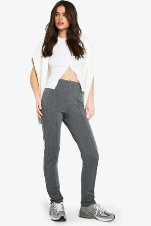Boohoo Womens PONTE PINSTRIPE TAILORED PINTUCK SLIM TROUSERS - Cotton - Size 14 UK