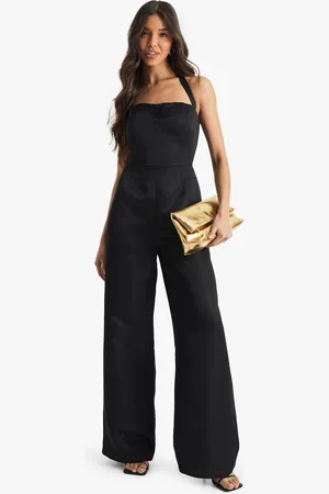 Boohoo Womens Premium Satin Halterneck wide Leg Jumpsuit - - Size 8 UK