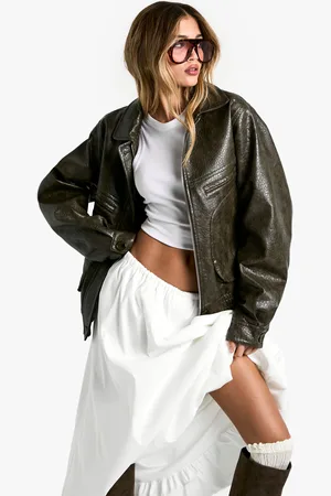 Boohoo Womens Vintage Look Faux Leather Bomber Jacket - - Size 12 UK