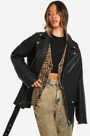 Boohoo Womens Tall Ultimate Oversized Faux Leather Biker Jacket - - Size 8 UK