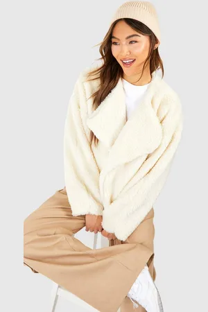 Boohoo Womens Teddy Waterfall Collar Coat - - Size 16 UK