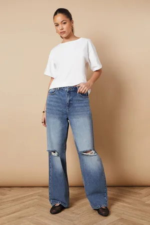 Oasis Womens Denim Straight Leg Jean With Rips - - Size 6 UK