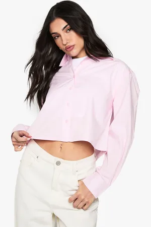 Boohoo Womens Basic Cropped Shirt - Cotton - Size 14 UK