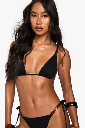 Boohoo Womens Premium Swim Chain Strap Glitter Triangle Bikini Top - - Size 8 UK