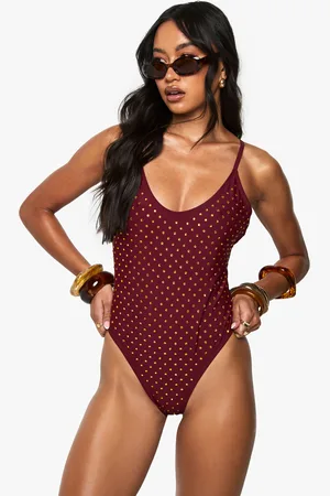 Boohoo Womens Premium Swim Hot Fix Diamante Backless Swimsuit - - Size 14 UK