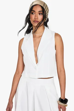 Boohoo Womens Linen Look Tailored Cropped Waistcoat - - Size 8 UK