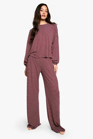 Boohoo Womens Tall Stripe Jersey Lounge Trouser Pj Set - - Size 12 UK