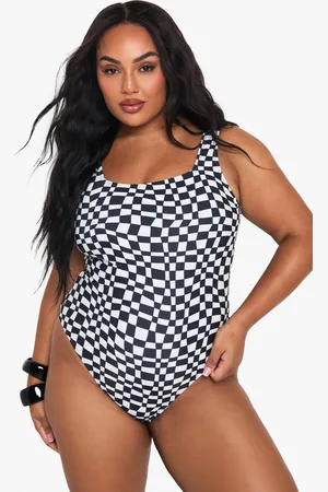 Boohoo Womens Plus Checkerboard Square Neck Swimsuit - - Size 26 UK
