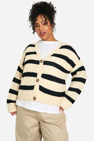 Boohoo Womens Plus V Neck Striped Cardigan - - Size 24 UK