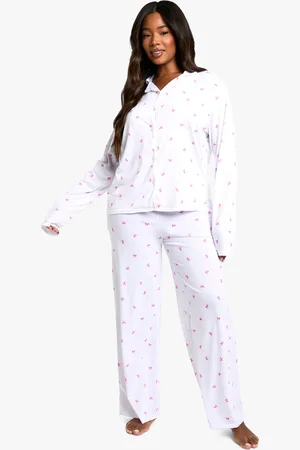 Boohoo Womens Plus Bow Print Trouser PJ Set - - Size 18 UK