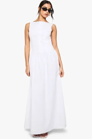 Boohoo Womens Slash neck Button Detail Maxi Dress - - Size 10 UK
