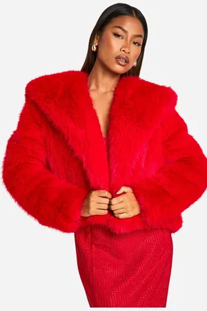 Boohoo Womens Petite Oversized Collar Faux Fur Jacket - - Size 6 UK