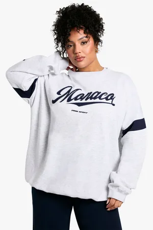 Boohoo Womens Plus Applique Monaco Oversized Crew Neck Sweatshirt - Cotton - Size 16 UK