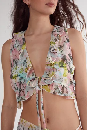 NASTY GAL Womens Tie Dye Ruffle Tie Front Beach Top - Cotton - Size 10 UK