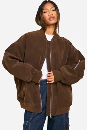 Boohoo Womens Vintage Suede Look Oversized Bomber Jacket - - Size 14 UK
