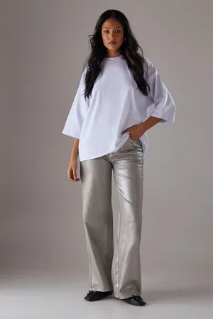warehouse Womens Foil Coated High Waist Wide Leg Jeans - Cotton - Size 12 UK