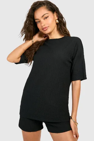 Boohoo Womens Textured Crinkle Drop Shoulder Tee & Shorts - - Size 8 UK