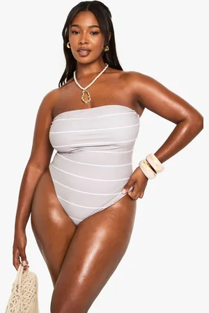 Boohoo Womens Plus Swimwear Essentials Stripe Bandeau Swimsuit - - Size 20 UK