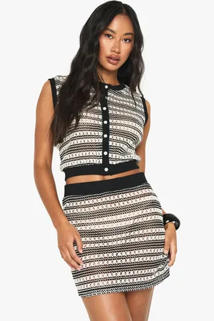 Boohoo Womens Crochet Stripe Waistcoat - - Size 16 UK