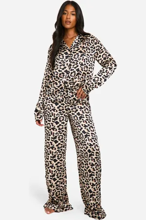 Boohoo Womens Tall Print Satin Long Sleeve Shirt & Trousers Pyjama Set - Size 16 UK