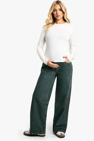 Boohoo Womens Maternity Over The Bump Wide Leg Jeans - Cotton - Size 10 UK