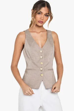 Boohoo Womens Wooden Button Fitted Tailored Waistcoat - - Size 14 UK