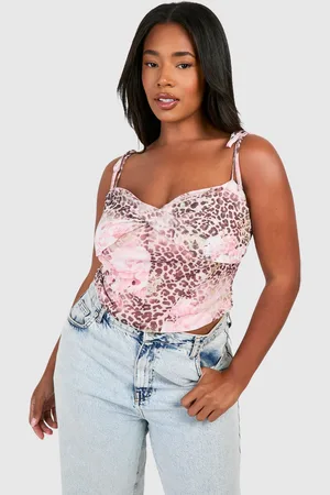 Boohoo Womens Plus Faded Leopard Mesh Tie Shoulder Corset Top - - Size 22 UK