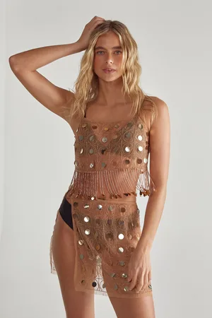 NASTY GAL Womens Coin and Tassel Detail Cropped Top and Mini Skirt - - Size 14 UK