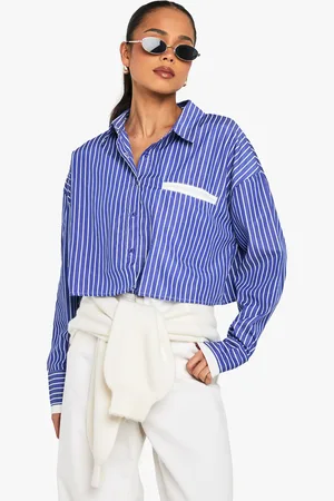 Boohoo Womens Contrast Pocket Stripe Boxy Shirt - - Size 6 UK